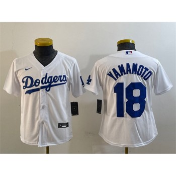 Youth Los Angeles Dodgers #18 Yoshinobu Yamamoto White Stitched Baseball Jersey Youth Los Angeles Dodgers #18 Yoshinobu Yamamoto White Stitched Baseball Jersey