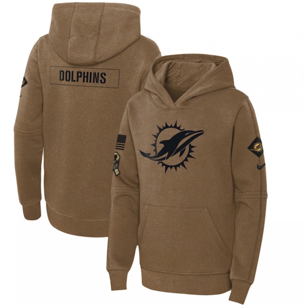 Youth Miami Dolphins 2023 Brown Salute to Service Pullover Hoodie