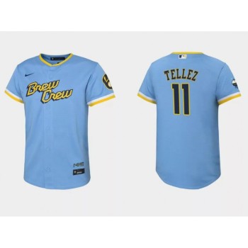Youth Milwaukee Brewers #11 Rowdy Tellez 2022 Powder Blue City Connect Stitched Jersey Youth Milwaukee Brewers #11 Rowdy Tellez 2022 Powder Blue City Connect Stitched Jersey