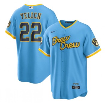 Youth Milwaukee Brewers #22 Christian Yelich 2022 Powder Blue City Connect Stitched Jersey Youth Milwaukee Brewers #22 Christian Yelich 2022 Powder Blue City Connect Stitched Jersey