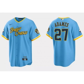 Youth Milwaukee Brewers #27 Willy Adames 2022 Powder Blue City Connect Stitched Jersey Youth Milwaukee Brewers #27 Willy Adames 2022 Powder Blue City Connect Stitched Jersey