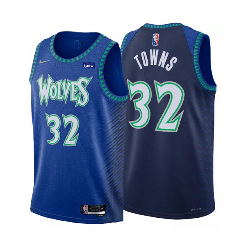 Youth Minnesota Timberwolves #32 Karl-Anthony Town 2021/22 Blue City Edition 75th Anniversary Swingman Stitched Jersey