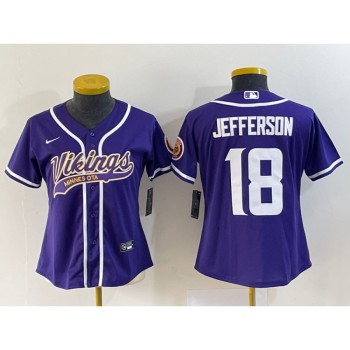 Youth Minnesota Vikings #18 Justin Jefferson Purple With Patch Cool Base Stitched Baseball Jersey Youth Minnesota Vikings #18 Justin Jefferson Purple With Patch Cool Base Stitched Baseball Jersey