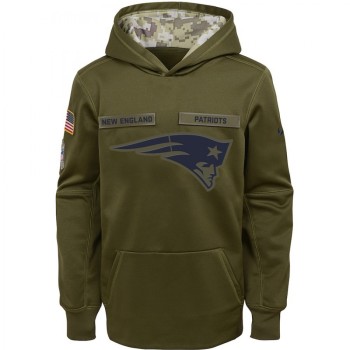 Youth New England Patriots Olive Salute to Service Pullover Performance NFL Hoodie Youth New England Patriots Olive Salute to Service Pullover Performance NFL Hoodie