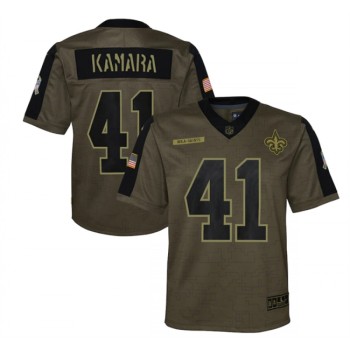 Youth New Orleans Saints #41 Alvin Kamara 2021 Olive Salute To Service Limited Stitched Jersey Youth New Orleans Saints #41 Alvin Kamara 2021 Olive Salute To Service Limited Stitched Jersey