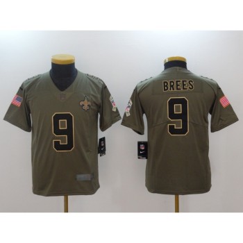 Youth New Orleans Saints #9 Drew Brees Green Salute to Service Limited Stitched NFL Jersey Youth New Orleans Saints #9 Drew Brees Green Salute to Service Limited Stitched NFL Jersey