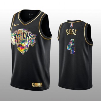 Youth New Yok Knicks #4 Derrick Rose 2021/22 Black Golden Edition 75th Anniversary Diamond Logo Stitched Basketball Jersey Youth New Yok Knicks #4 Derrick Rose 2021/22 Black Golden Edition 75th Anniversary Diamond Logo Stitched Basketball Jersey