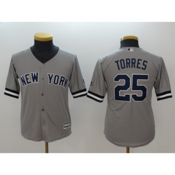 Youth New York Yankees #25 Gleyber Torres Gray Cool Base Replica Player MLB Jersey Youth New York Yankees #25 Gleyber Torres Gray Cool Base Replica Player MLB Jersey