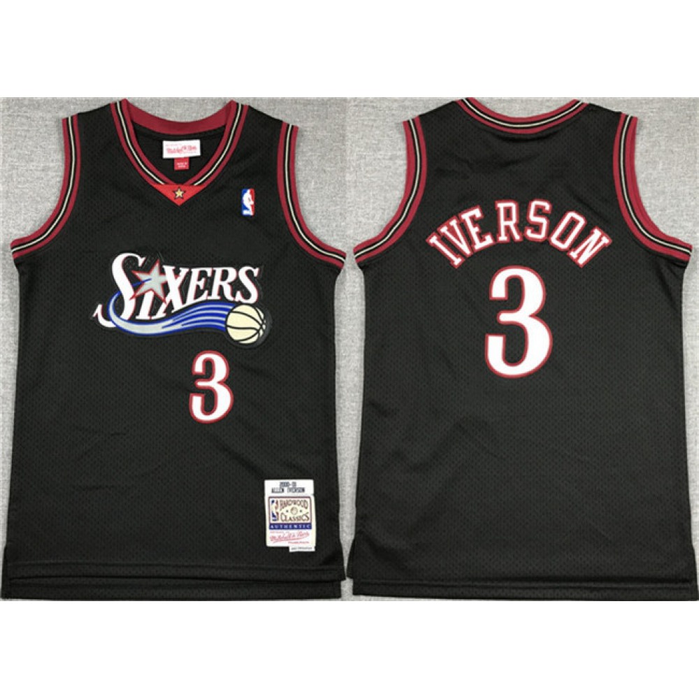Youth Philadelphia 76ers #3 Allen Iverson Black Stitched Jersey