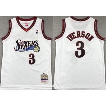 Youth Philadelphia 76ers #3 Allen Iverson White Stitched Jersey Youth Philadelphia 76ers #3 Allen Iverson White Stitched Jersey