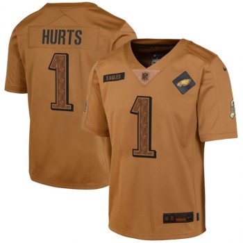 Youth Philadelphia Eagles #1 Jalen Hurts 2023 Brown Salute To Service Limited Stitched Football Jersey Youth Philadelphia Eagles #1 Jalen Hurts 2023 Brown Salute To Service Limited Stitched Football Jersey