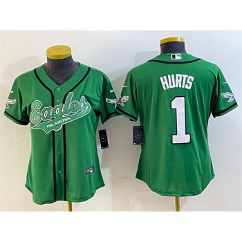 Youth Philadelphia Eagles #1 Jalen Hurts Green Cool Base Stitched Baseball Jersey Youth Philadelphia Eagles #1 Jalen Hurts Green Cool Base Stitched Baseball Jersey