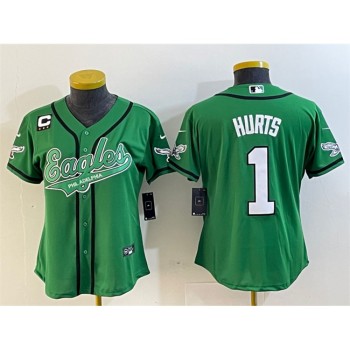 Youth Philadelphia Eagles #1 Jalen Hurts Green With 3-Star C Patch Cool Base Stitched Baseball Jersey Youth Philadelphia Eagles #1 Jalen Hurts Green With 3-Star C Patch Cool Base Stitched Baseball Jersey