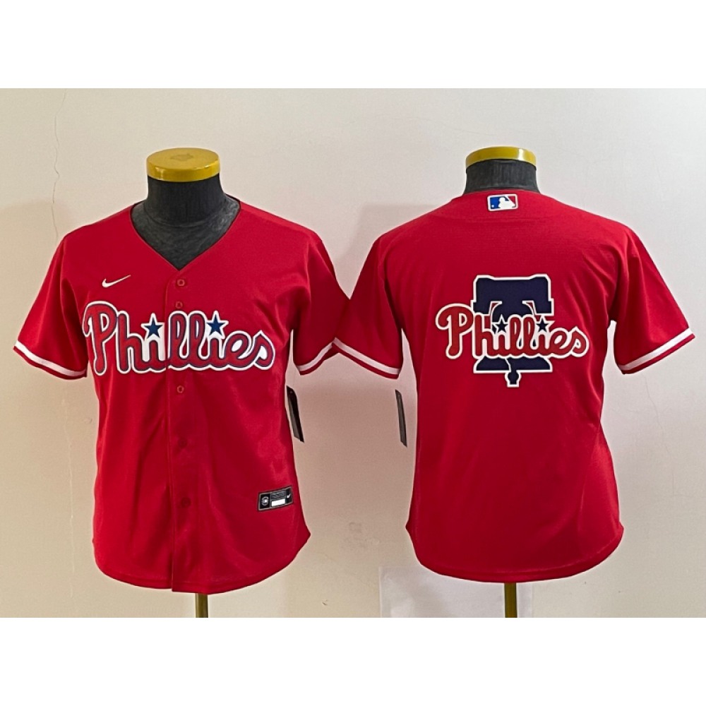 Youth Philadelphia Phillies Red Team Big Logo Cool Base Stitched Baseball Jersey
