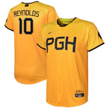 Youth Pittsburgh Pirates #10 Bryan Reynolds Gold 2023 City Connect Stitched Jersey Youth Pittsburgh Pirates #10 Bryan Reynolds Gold 2023 City Connect Stitched Jersey