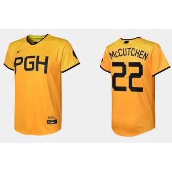 Youth Pittsburgh Pirates #22 Andrew McCutchen Gold 2023 City Connect Stitched Jersey Youth Pittsburgh Pirates #22 Andrew McCutchen Gold 2023 City Connect Stitched Jersey