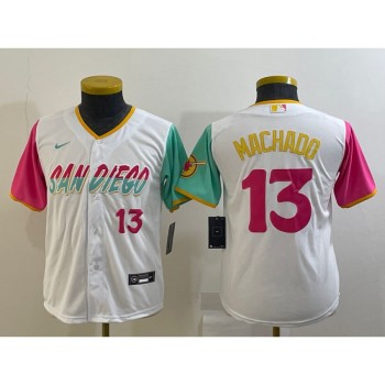 Youth San Diego Padres #13 Manny Machado 2022 White City Connect Stitched Baseball Jersey Youth San Diego Padres #13 Manny Machado 2022 White City Connect Stitched Baseball Jersey