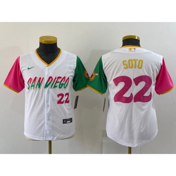 Youth San Diego Padres #22 Juan Soto 2022 White City Connect Stitched Baseball Jersey Youth San Diego Padres #22 Juan Soto 2022 White City Connect Stitched Baseball Jersey