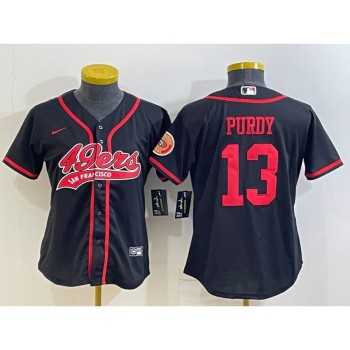Youth San Francisco 49ers #13 Brock Purdy Black With Patch Cool Base Stitched Baseball Jersey Youth San Francisco 49ers #13 Brock Purdy Black With Patch Cool Base Stitched Baseball Jersey