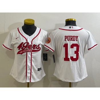 Youth San Francisco 49ers #13 Brock Purdy White With Patch Cool Base Stitched Baseball Jersey Youth San Francisco 49ers #13 Brock Purdy White With Patch Cool Base Stitched Baseball Jersey