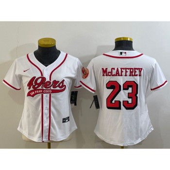 Youth San Francisco 49ers #23 Christian McCaffrey New White With Patch Cool Base Stitched Baseball Jersey Youth San Francisco 49ers #23 Christian McCaffrey New White With Patch Cool Base Stitched Baseball Jersey