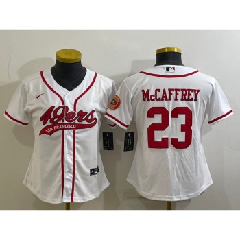 Youth San Francisco 49ers #23 Christian McCaffrey White With Patch Cool Base Stitched Baseball Jersey Youth San Francisco 49ers #23 Christian McCaffrey White With Patch Cool Base Stitched Baseball Jersey
