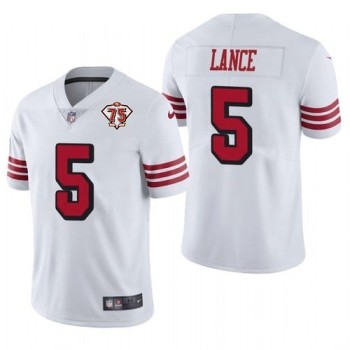 Youth San Francisco 49ers #5 Trey Lance 2021 NFL Draft New White 75th Anniversary Color Rush Limited Stitched Jersey Youth San Francisco 49ers #5 Trey Lance 2021 NFL Draft New White 75th Anniversary Color Rush Limited Stitched Jersey