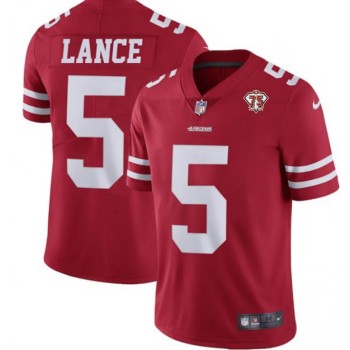 Youth San Francisco 49ers #5 Trey Lance 2021 NFL Draft Red 75th Anniversary Vapor Untouchable Limited Stitched Jersey Youth San Francisco 49ers #5 Trey Lance 2021 NFL Draft Red 75th Anniversary Vapor Untouchable Limited Stitched Jersey