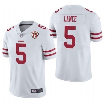 Youth San Francisco 49ers #5 Trey Lance 2021 NFL Draft White 75th Anniversary Vapor Untouchable Limited Stitched Jersey Youth San Francisco 49ers #5 Trey Lance 2021 NFL Draft White 75th Anniversary Vapor Untouchable Limited Stitched Jersey