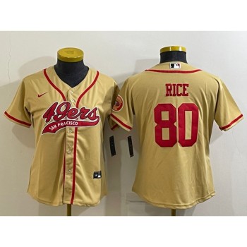Youth San Francisco 49ers #80 Jerry Rice Gold With Patch Cool Base Stitched Baseball Jersey Youth San Francisco 49ers #80 Jerry Rice Gold With Patch Cool Base Stitched Baseball Jersey