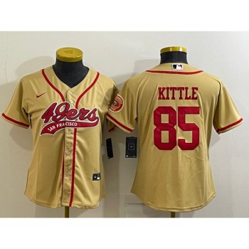 Youth San Francisco 49ers #85 George Kittle Gold With Patch Cool Base Stitched Baseball Jersey Youth San Francisco 49ers #85 George Kittle Gold With Patch Cool Base Stitched Baseball Jersey