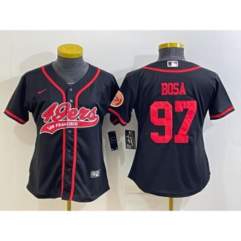 Youth San Francisco 49ers #97 Nick Bosa Black With Patch Cool Base Stitched Baseball Jersey Youth San Francisco 49ers #97 Nick Bosa Black With Patch Cool Base Stitched Baseball Jersey