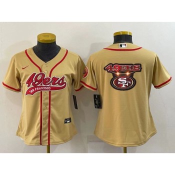 Youth San Francisco 49ers Gold Team Big Logo With Patch Cool Base Stitched Baseball Jersey Youth San Francisco 49ers Gold Team Big Logo With Patch Cool Base Stitched Baseball Jersey