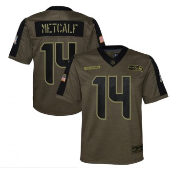Youth Seattle Seahawks #14 D.K. Metcalf 2021 Olive Salute To Service Limited Stitched Jersey Youth Seattle Seahawks #14 D.K. Metcalf 2021 Olive Salute To Service Limited Stitched Jersey