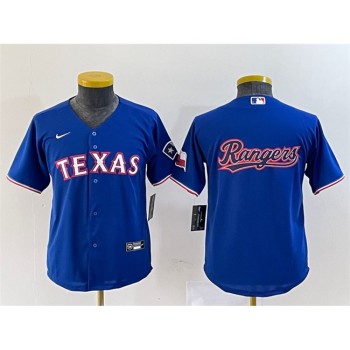 Youth Texas Rangers Royal Team Big Logo With Patch Stitched Baseball Jersey Youth Texas Rangers Royal Team Big Logo With Patch Stitched Baseball Jersey