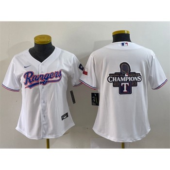 Youth Texas Rangers White 2023 World Series Champions Big Logo With Patch Stitched Baseball Jersey Youth Texas Rangers White 2023 World Series Champions Big Logo With Patch Stitched Baseball Jersey