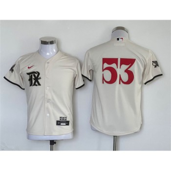 Youth Texas Rangers #53 Adolis Garcia Cream 2023 City Connect Stitched Baseball Jersey Youth Texas Rangers #53 Adolis Garcia Cream 2023 City Connect Stitched Baseball Jersey