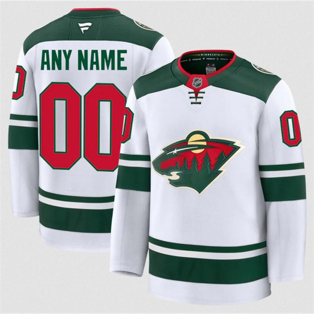 Men's Minnesota Wild Custom White 2024-25 Away Stitched Hockey Premium Jersey