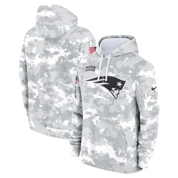 Youth New England Patriots White/Gray 2024 Salute To Service Pullover Hoodie