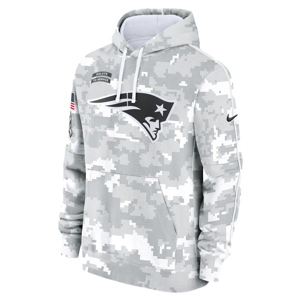 Youth New England Patriots White/Gray 2024 Salute To Service Pullover Hoodie Youth New England Patriots White/Gray 2024 Salute To Service Pullover Hoodie