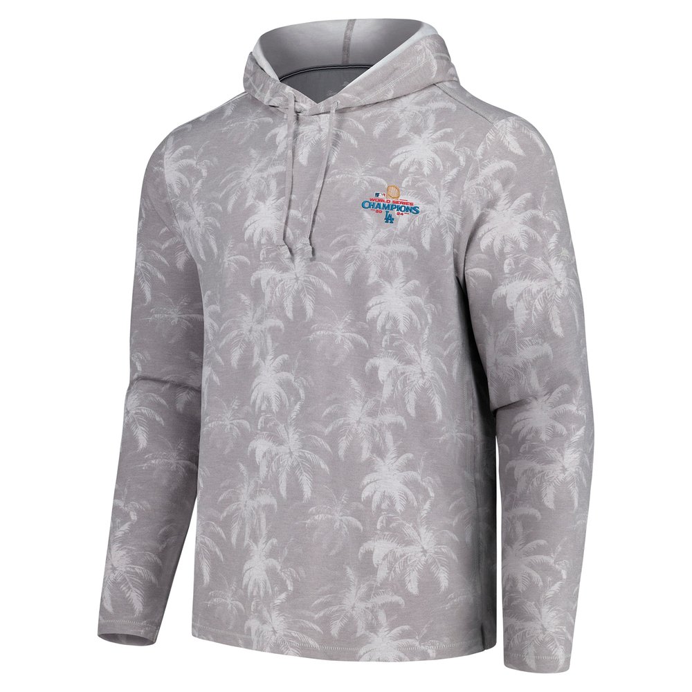 Men's Los Angeles Dodgers Tommy Bahama Gray 2024 World Series Champions Sport Palm Frenzy Pullover Hoodie Men's Los Angeles Dodgers Tommy Bahama Gray 2024 World Series Champions Sport Palm Frenzy Pullover Hoodie