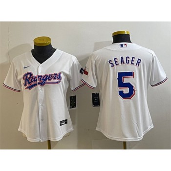Women's Texas Rangers #5 Corey Seager White With Patch Stitched Baseball Jersey(Run Small) Women's Texas Rangers #5 Corey Seager White With Patch Stitched Baseball Jersey(Run Small)