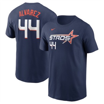 Men's Houston Astros #44 Yordan Alvarez Navy 2025 City Connect Fuse Name & Number T-Shirt Men's Houston Astros #44 Yordan Alvarez Navy 2025 City Connect Fuse Name & Number T-Shirt