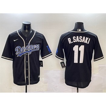 Men's Los Angeles Dodgers #11 Roki Sasaki Black Cool Base Stitched Baseball Jersey Men's Los Angeles Dodgers #11 Roki Sasaki Black Cool Base Stitched Baseball Jersey