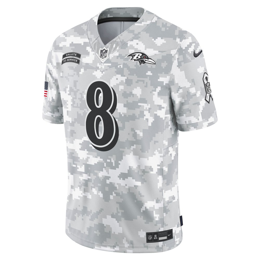Men's Baltimore Ravens Lamar Jackson Arctic Camo 2024 Salute to Service Limited Jersey Men's Baltimore Ravens Lamar Jackson Arctic Camo 2024 Salute to Service Limited Jersey