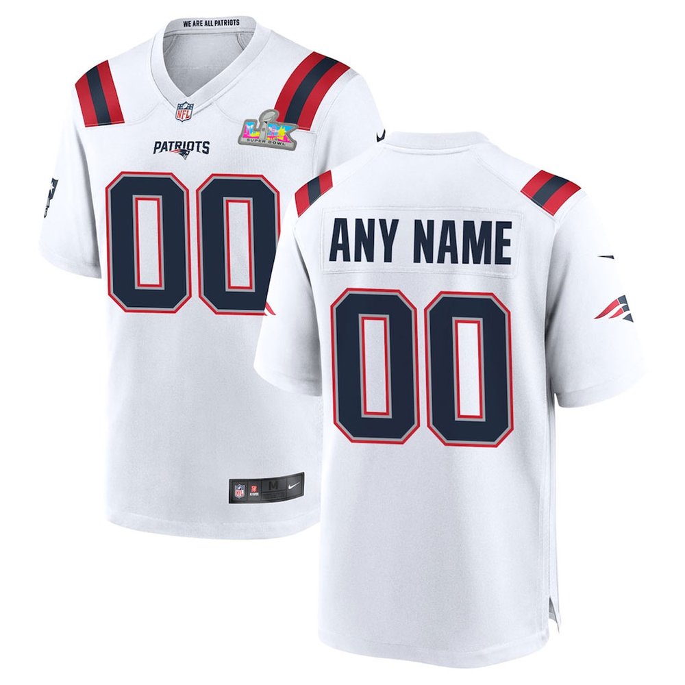 Youth New England Patriots Custom White Super Bowl LX Patch Game Jersey