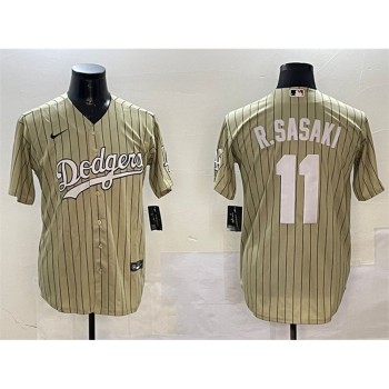 Men's Los Angeles Dodgers #11 Roki Sasaki Cream Cool Base Stitched Baseball Jersey Men's Los Angeles Dodgers #11 Roki Sasaki Cream Cool Base Stitched Baseball Jersey