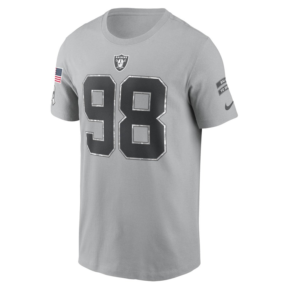 Men's Las Vegas Raiders Maxx Crosby Gray 2024 Salute To Service Name & Number T-Shirt