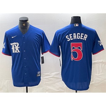Men's Texas Rangers #5 Corey Seager Royal City Connect Stitched Baseball Jersey Men's Texas Rangers #5 Corey Seager Royal City Connect Stitched Baseball Jersey