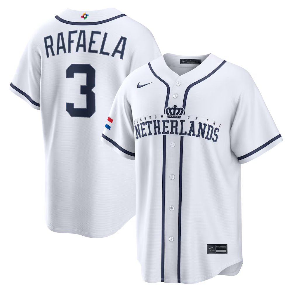 Men's Netherlands Baseball #3 Ceddanne Rafaela White 2026 World Baseball Classic Home Stadium Jersey